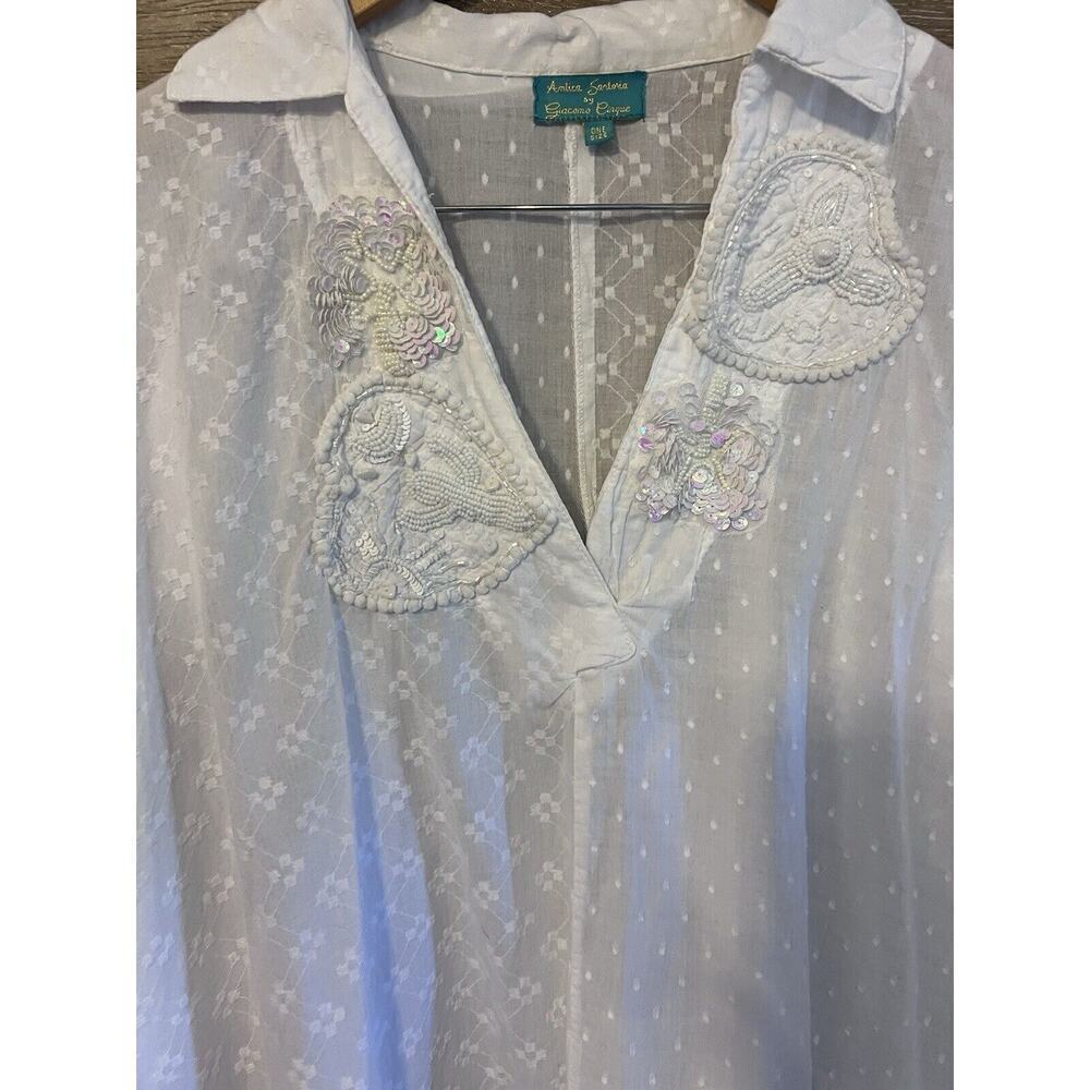 Antica Sartoria White Tunic embroidered floral Sequin romantic festival lace - Picture 3 of 7